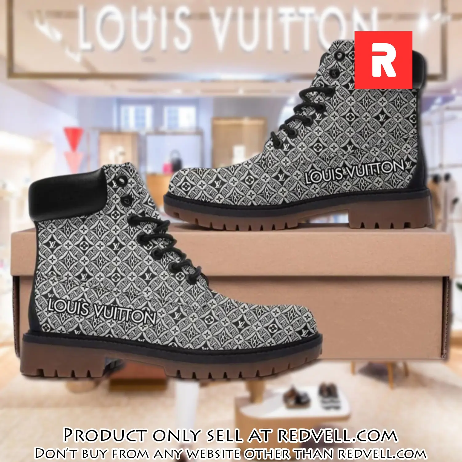Louis vuitton pattern grey luxury brand boots premium gifts for men women rv3949774